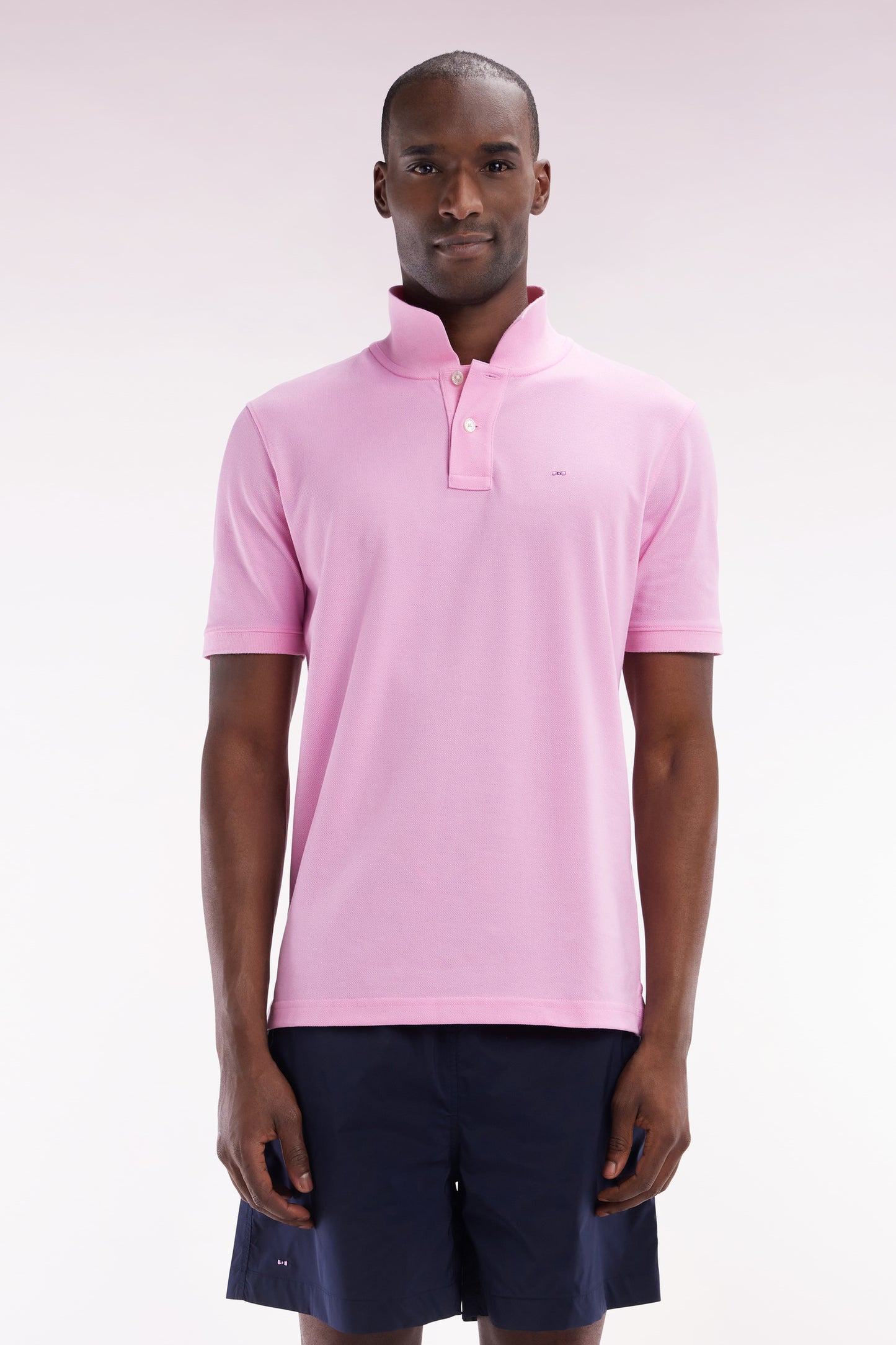 Straight-fit short-sleeved polo shirt in pink Pima cotton