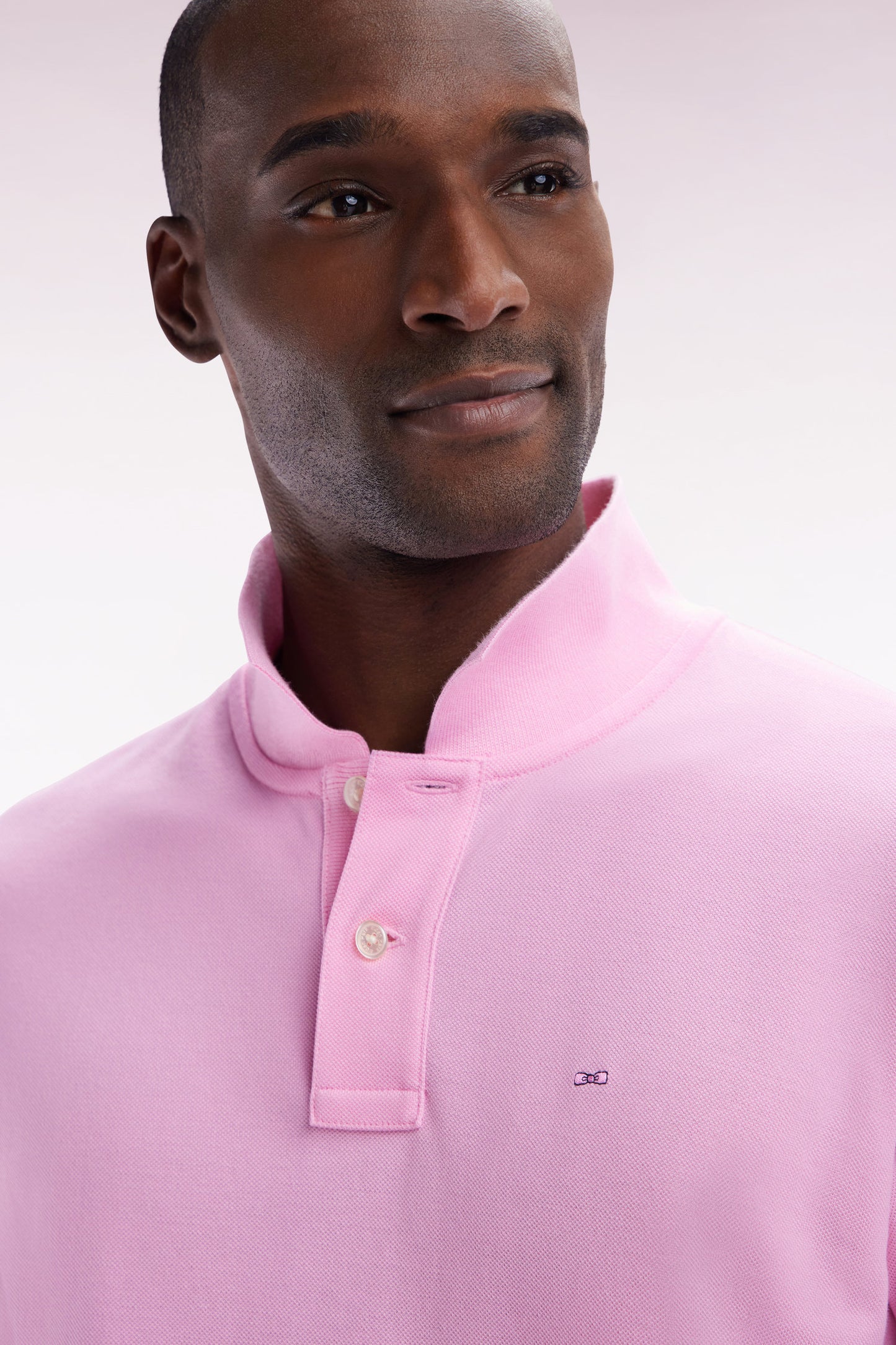 Straight-fit short-sleeved polo shirt in pink Pima cotton