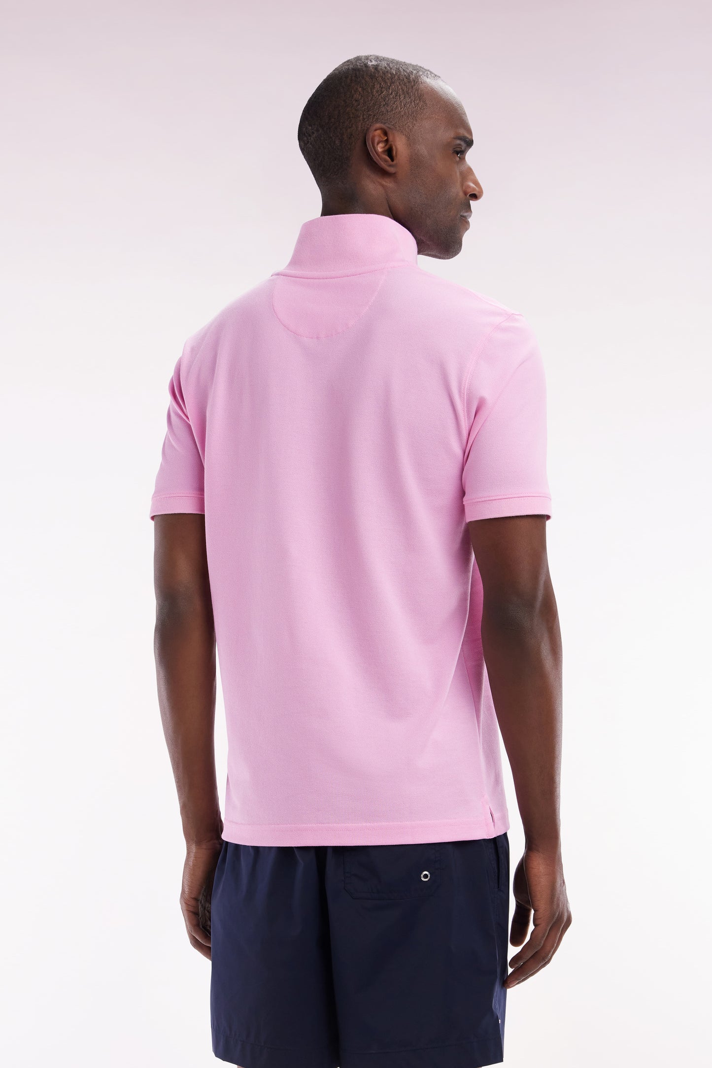 Straight-fit short-sleeved polo shirt in pink Pima cotton