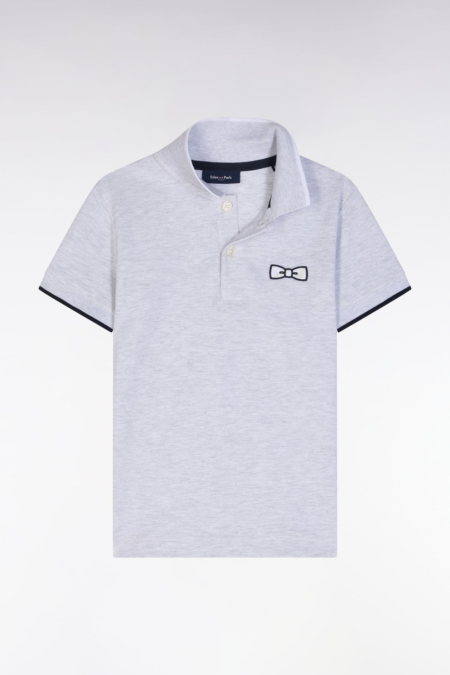 Straight-fit short-sleeved polo shirt in grey cotton