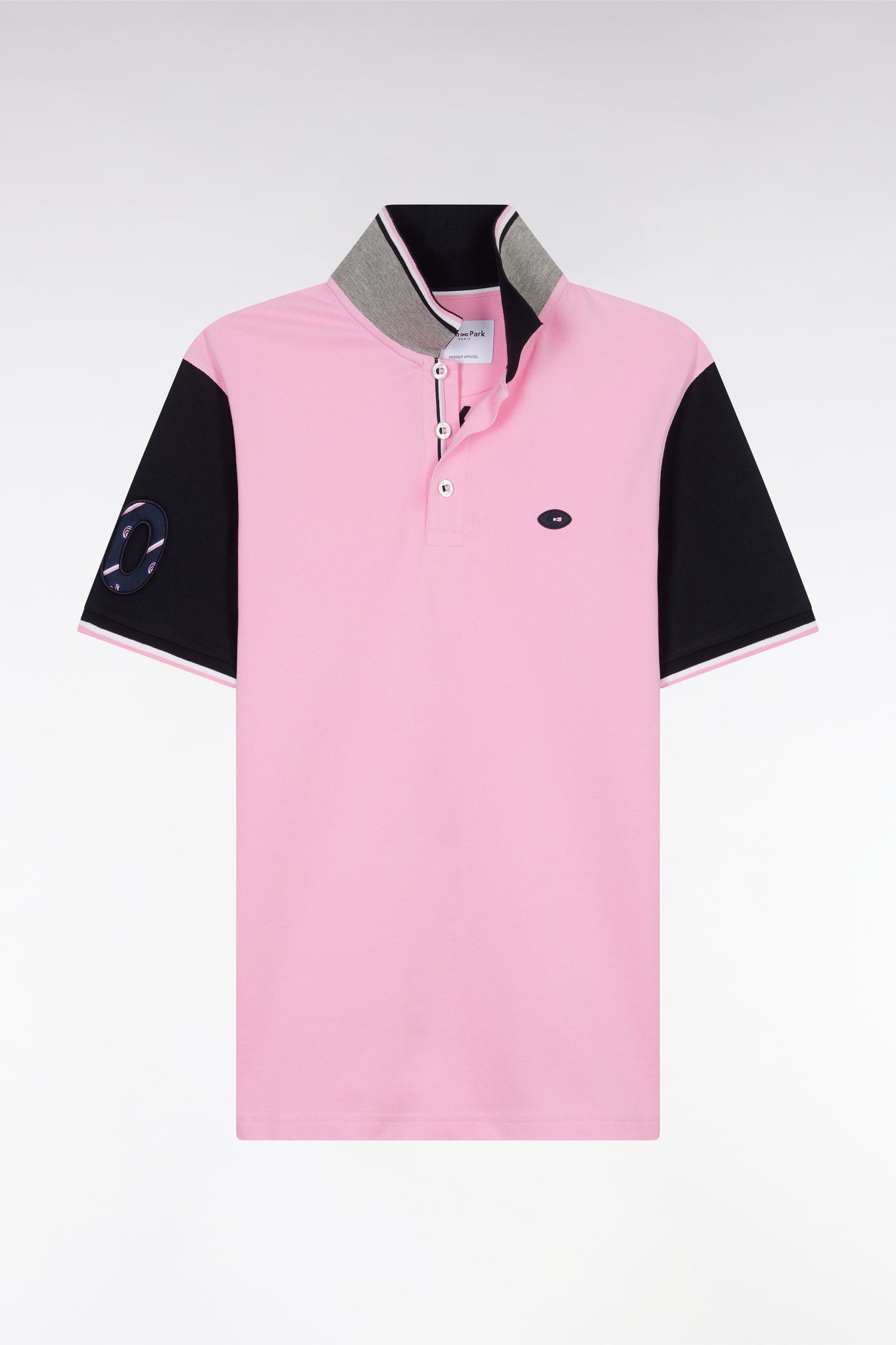 Straight-fit short-sleeved polo shirt in navy cotton piqué with 10 embroidery