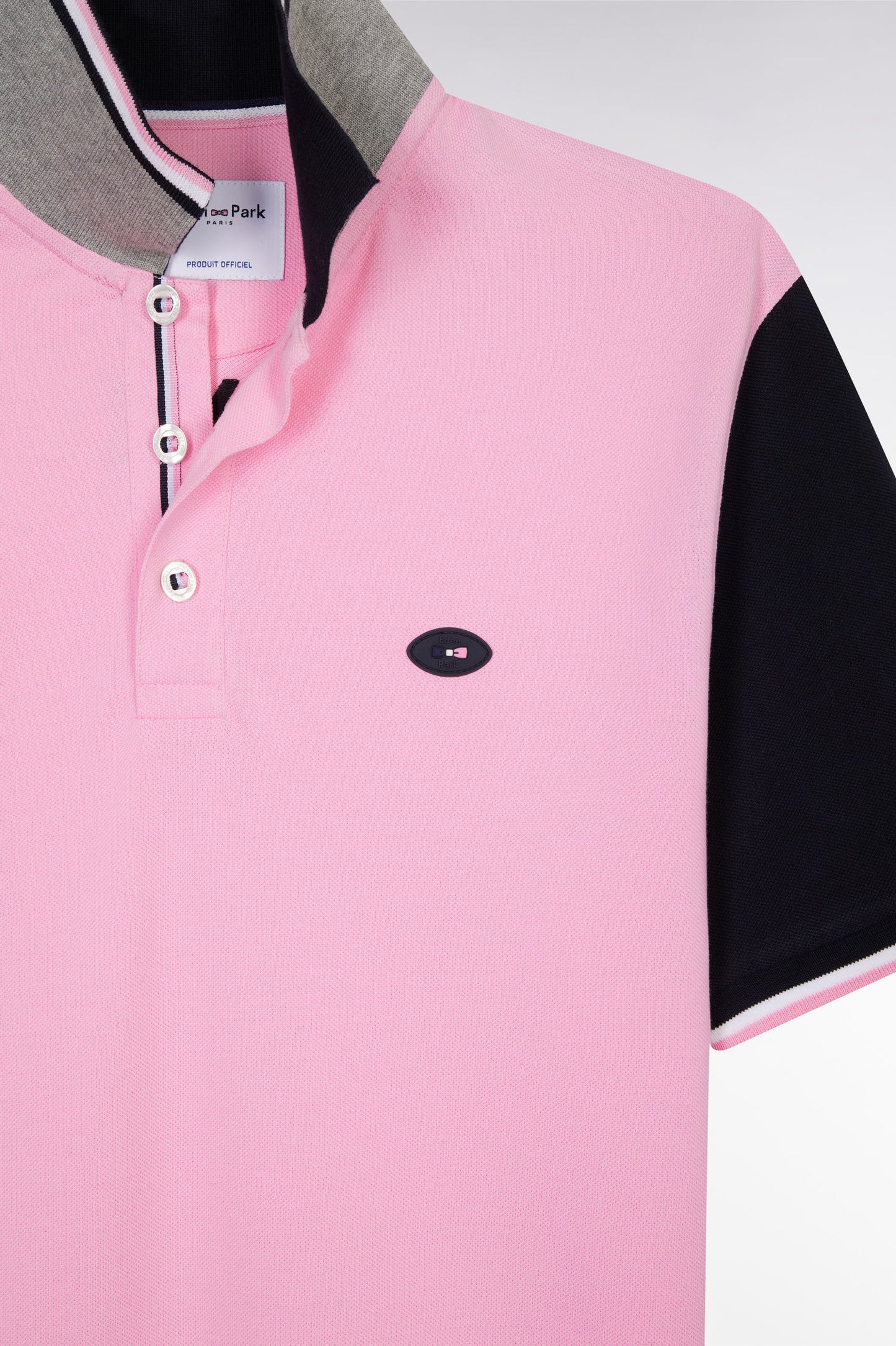 Straight-fit short-sleeved polo shirt in navy cotton piqué with 10 embroidery