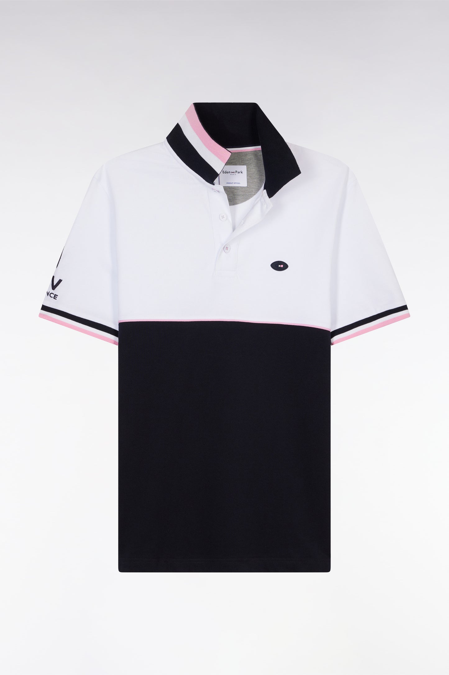 Straight-fit short-sleeved polo shirt in two-tone navy and white cotton piqué