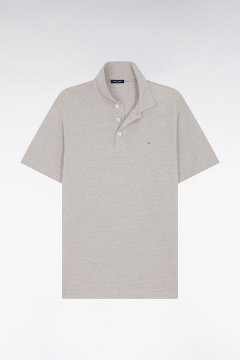 Straight-fit short-sleeved polo shirt in light grey cotton-linen blend - Image 2