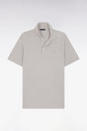 Straight-fit short-sleeved polo shirt in light grey cotton-linen blend