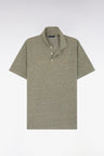 Straight-fit short-sleeved polo shirt in khaki cotton-linen blend