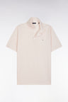 Straight-fit short-sleeved polo shirt in pink cotton-linen blend