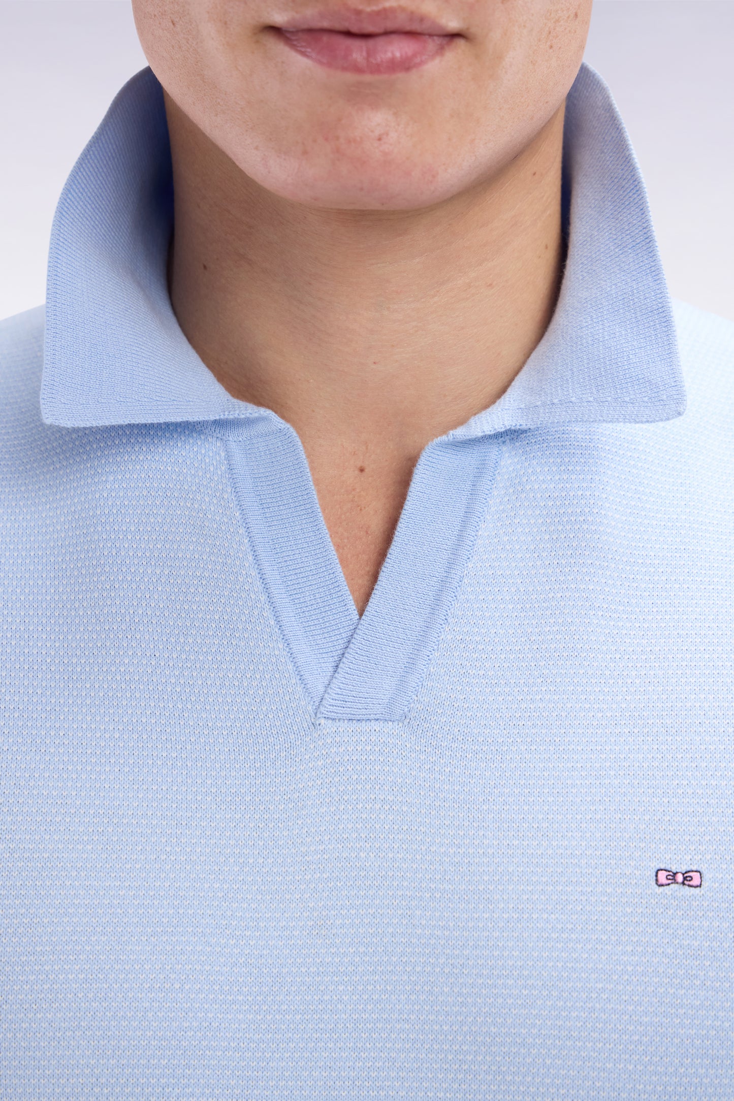 Straight-cut sky blue cotton polo neck jumper