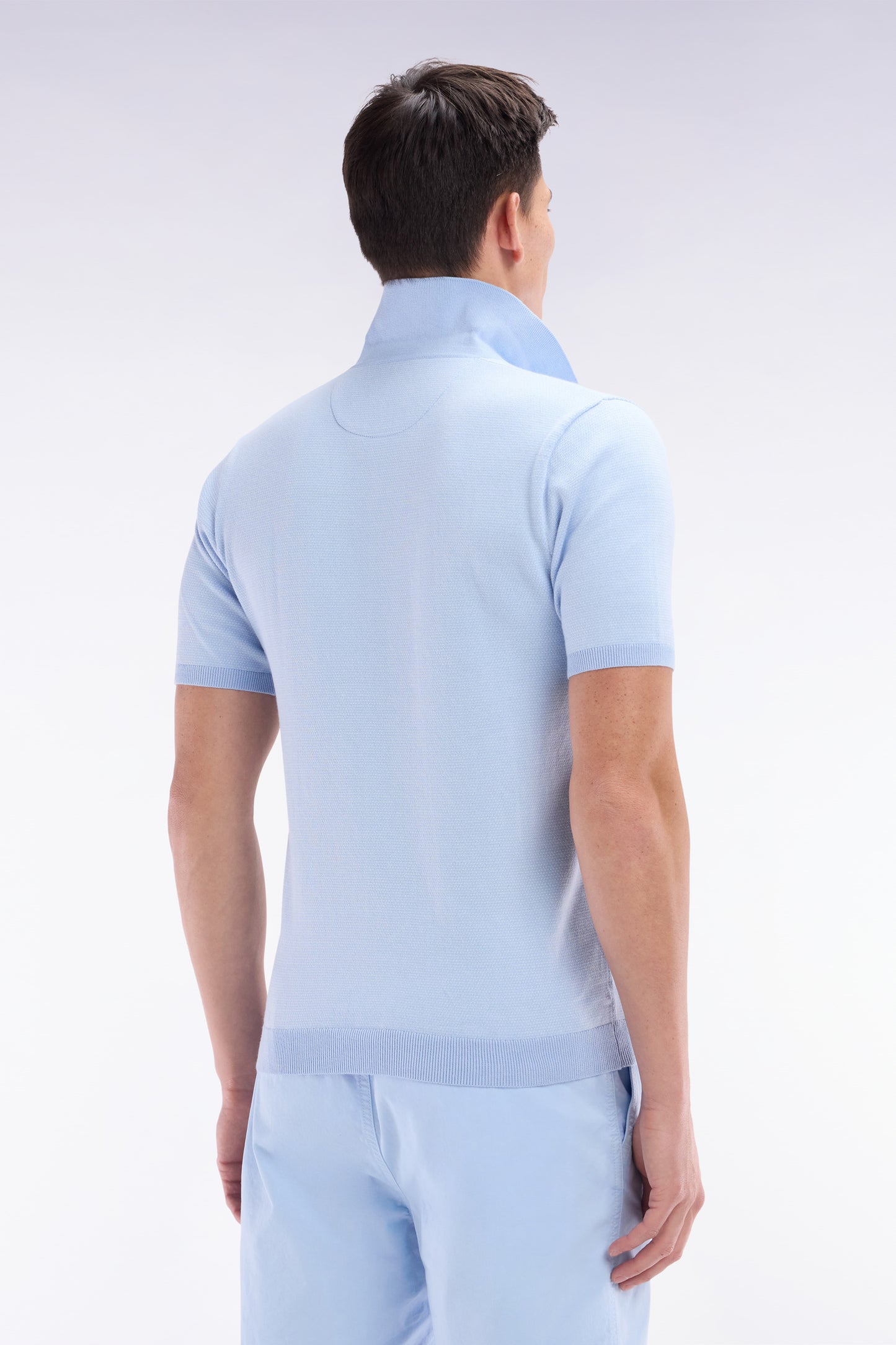 Straight-cut sky blue cotton polo neck jumper