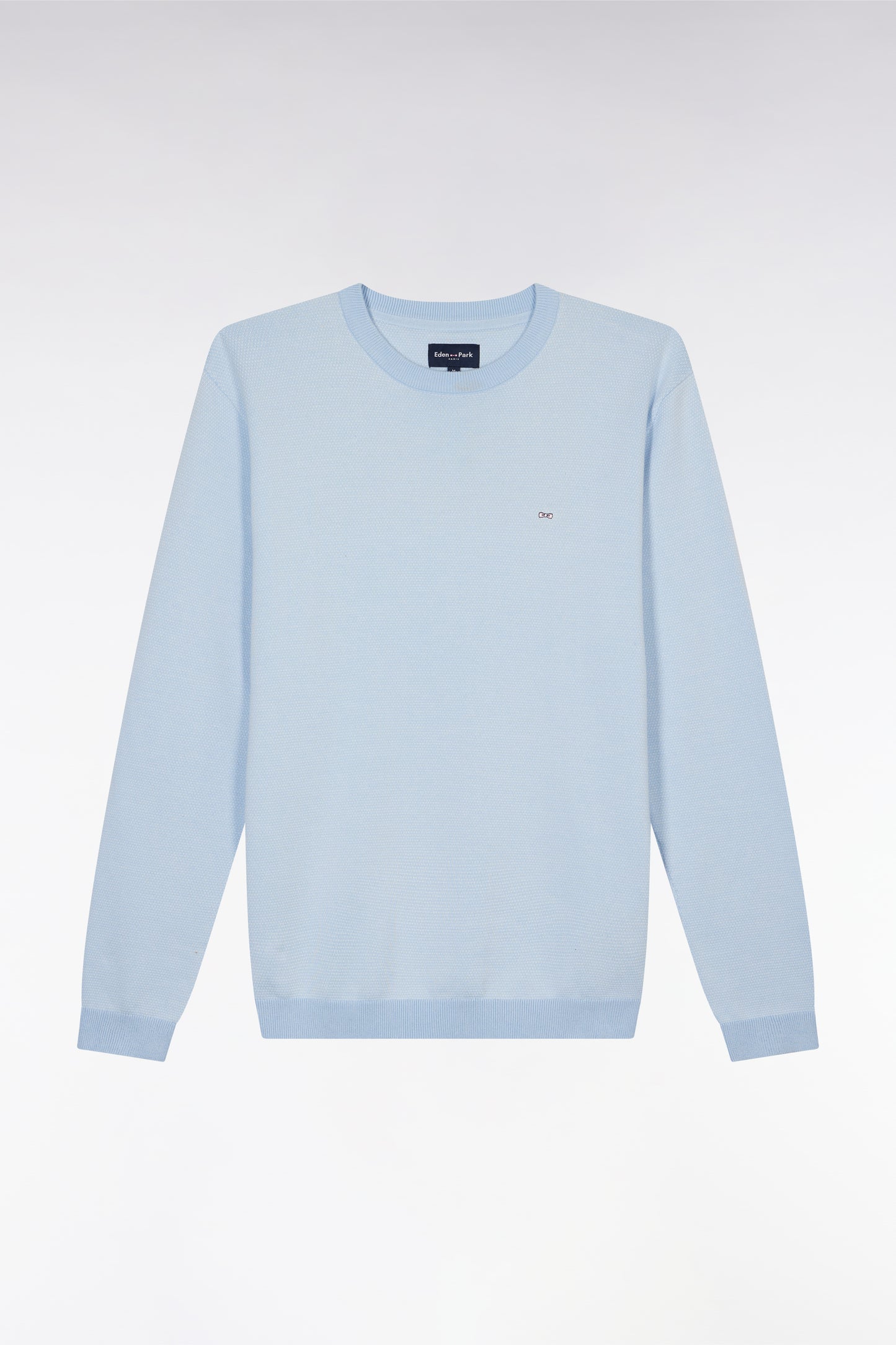Straight-fit round neck cotton jumper in sky blue cotton