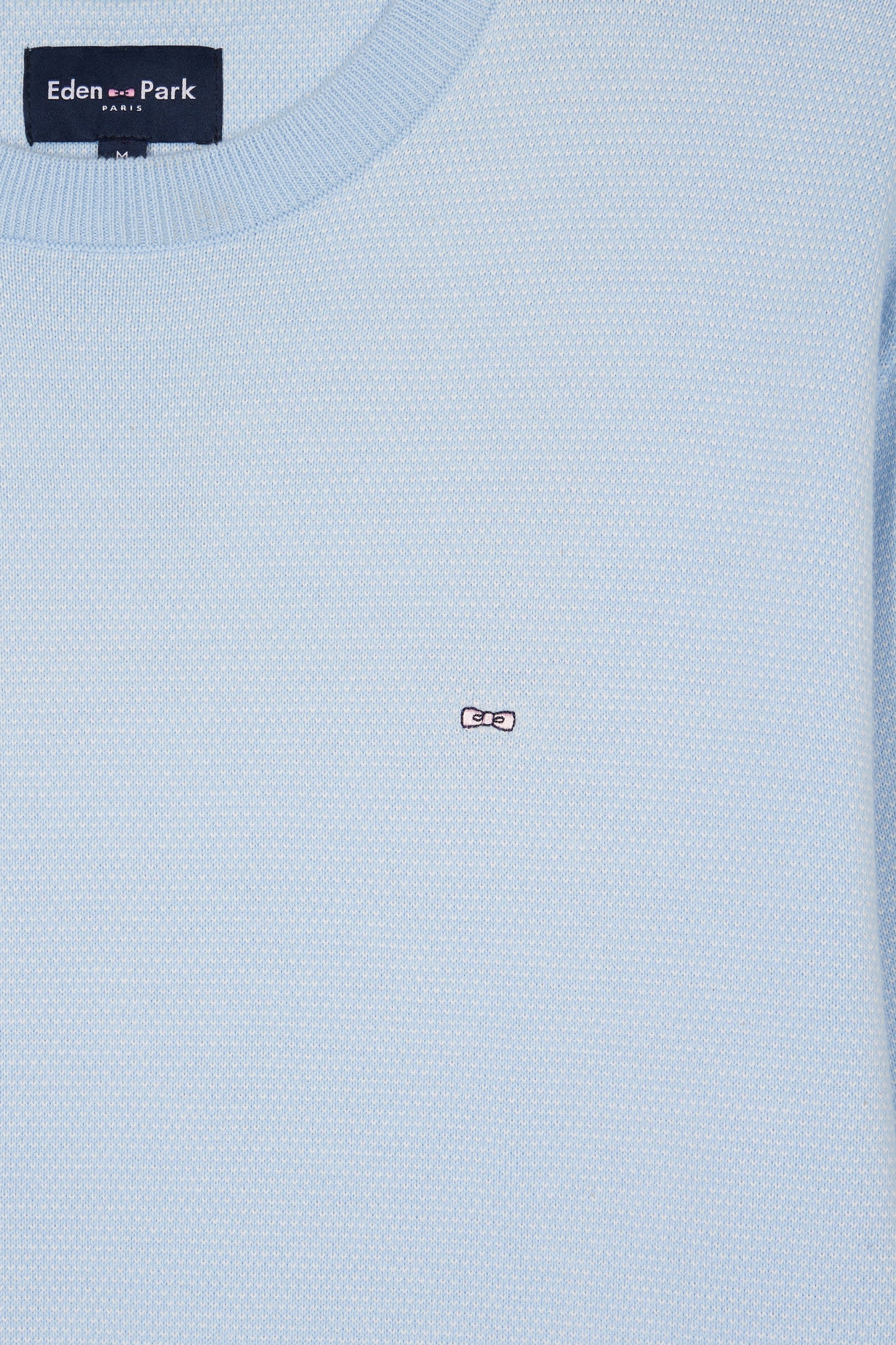 Straight-fit round neck cotton jumper in sky blue cotton