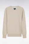 Straight-fit beige honeycomb cotton crew neck jumper
