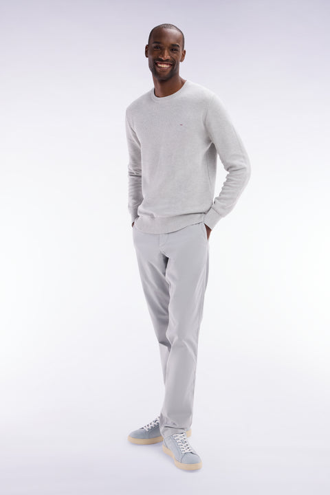 Straight-fit grey honeycomb cotton crew neck jumper - Image 3
