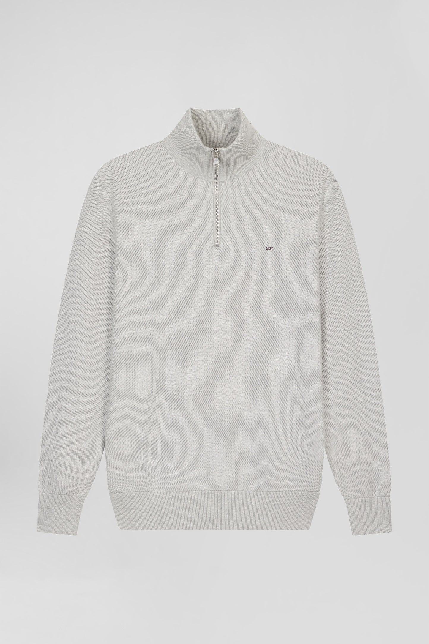Straight-fit grey honeycomb cotton trucker collar jumper