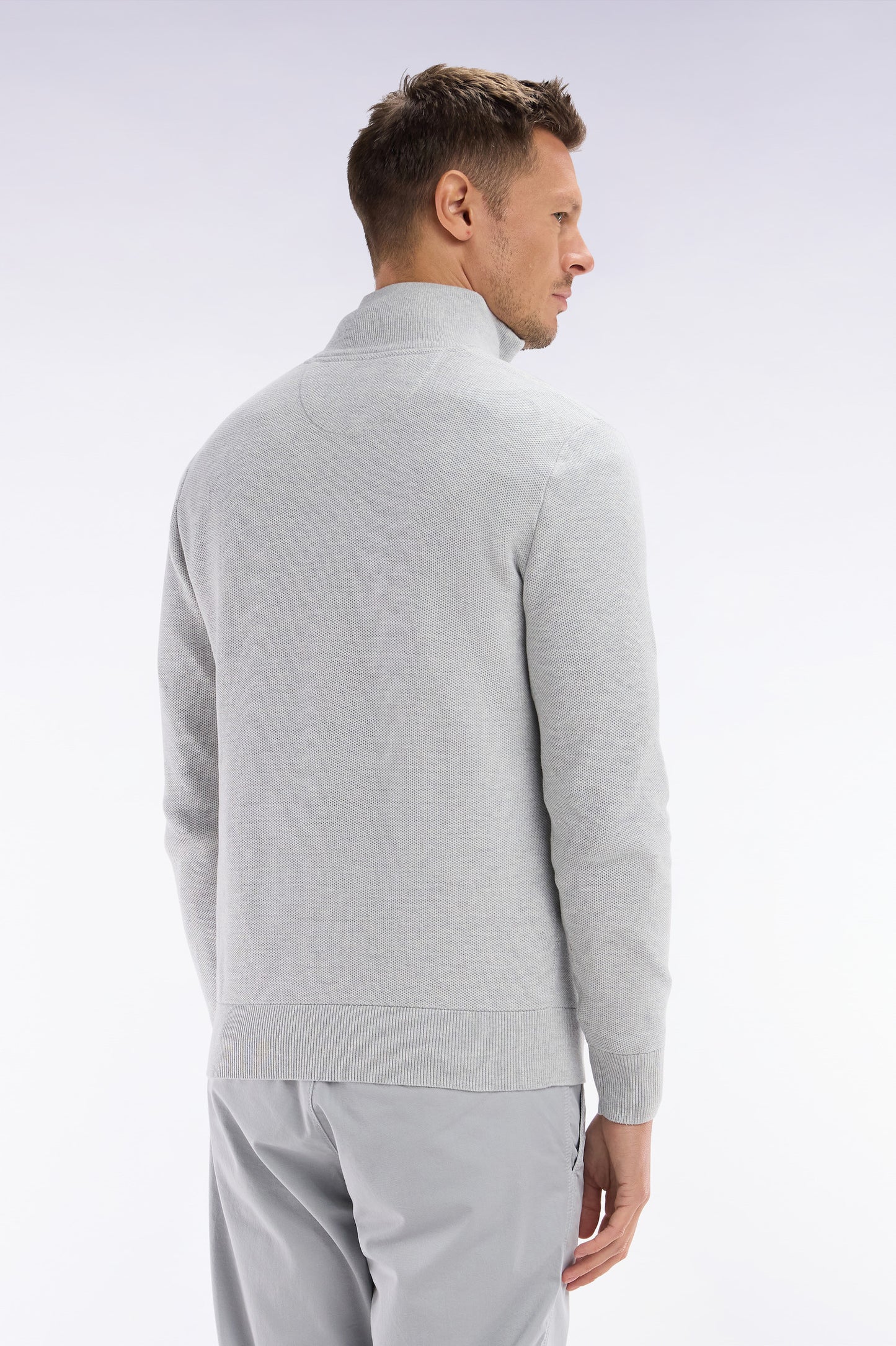 Straight-fit grey honeycomb cotton trucker collar jumper