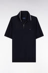 Straight-fit navy polo neck jumper in organic cotton and cashmere blend