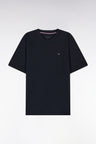 Straight-fit short-sleeved round-neck navy jumper in organic cotton cashmere blend