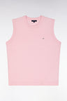 Relaxed-fit tank top jumper with round neck in pink cotton and silk thin blend