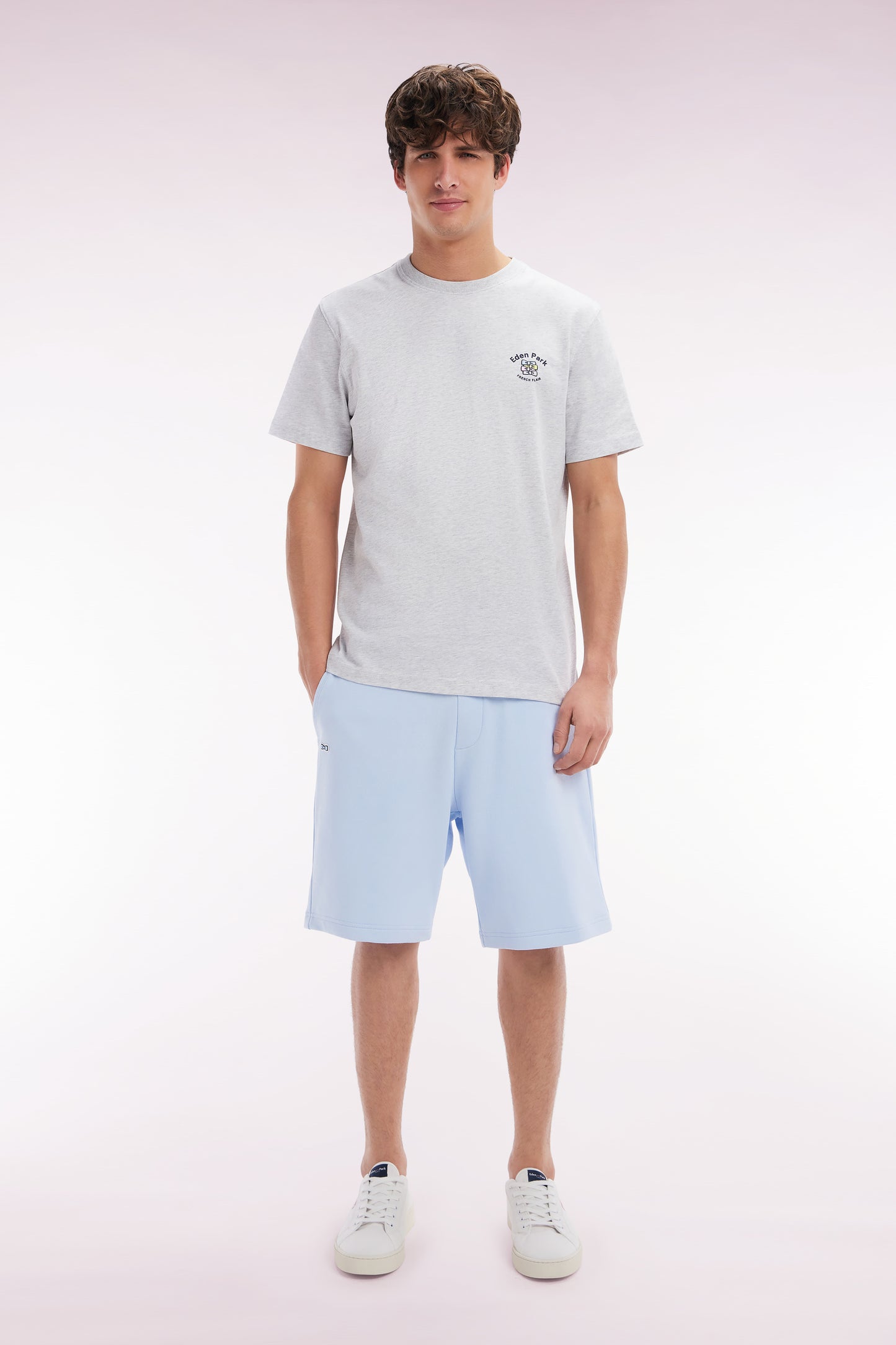 Relaxed fit sky blue cotton fleece shorts