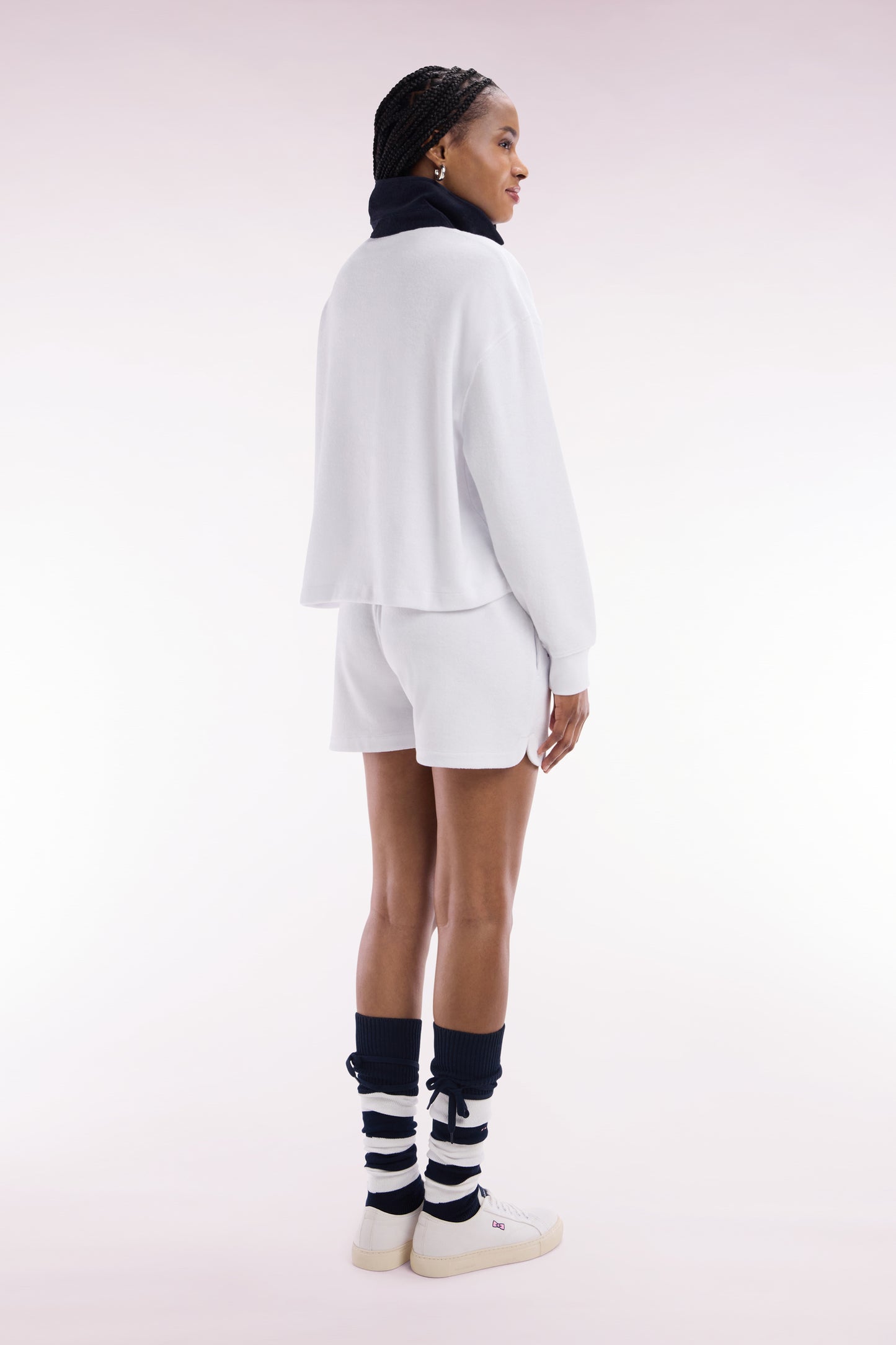 Straight-fit white cotton-blend fleece shorts