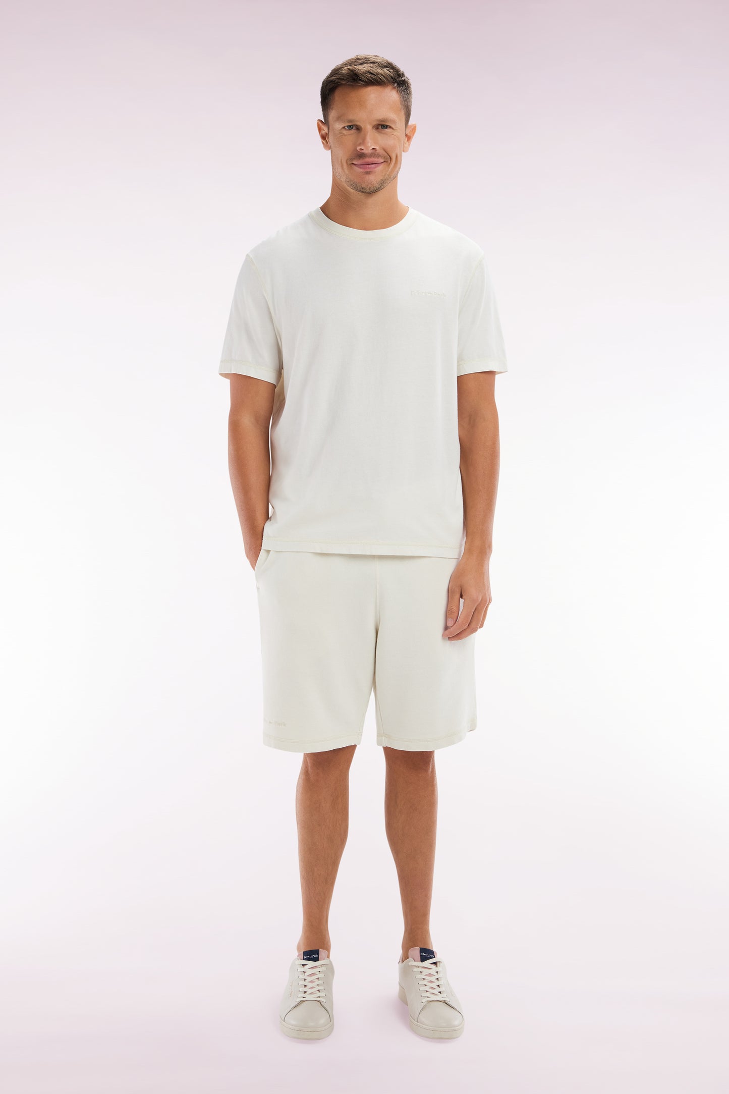 Relaxed-fit beige cotton fleece shorts