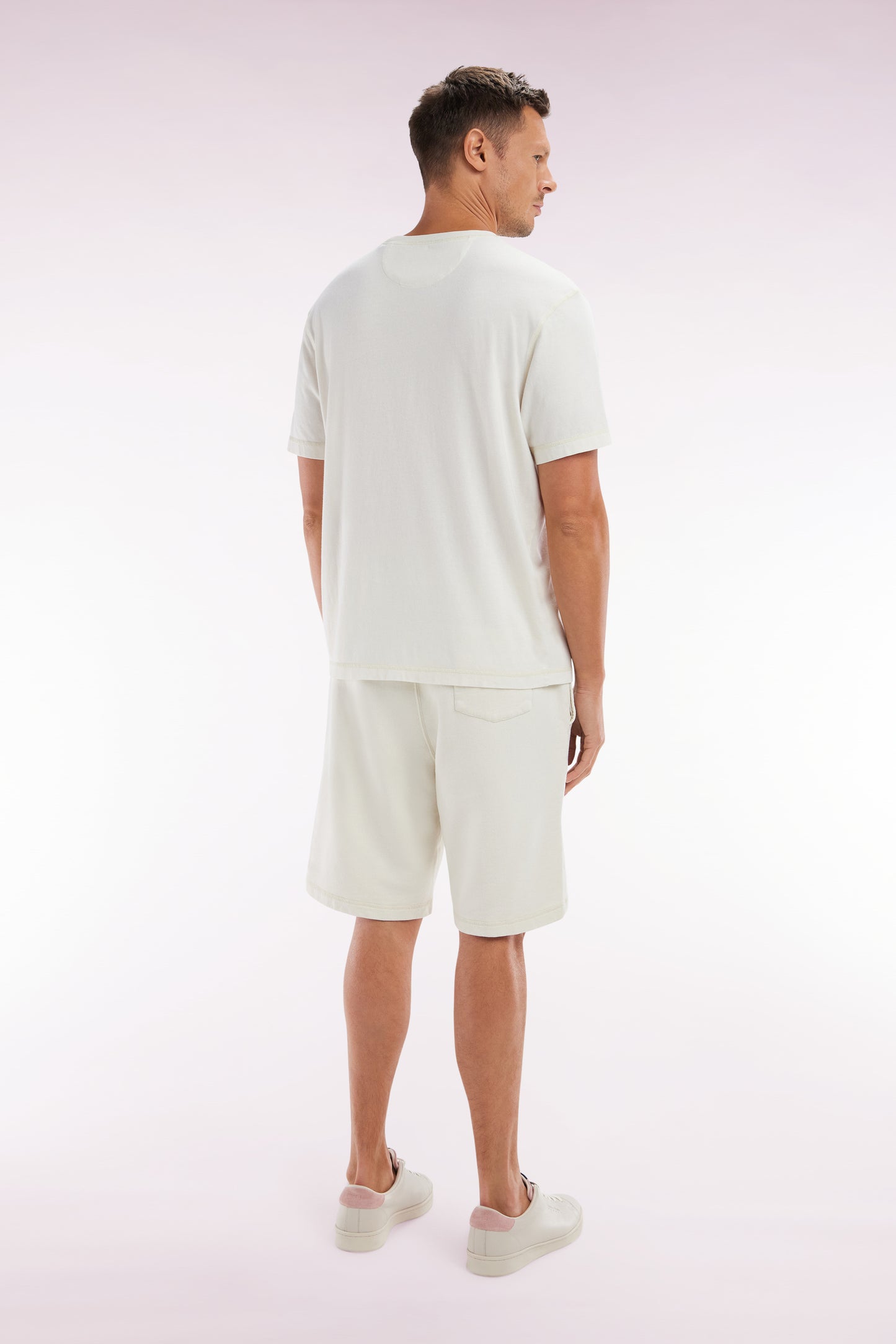 Relaxed-fit beige cotton fleece shorts