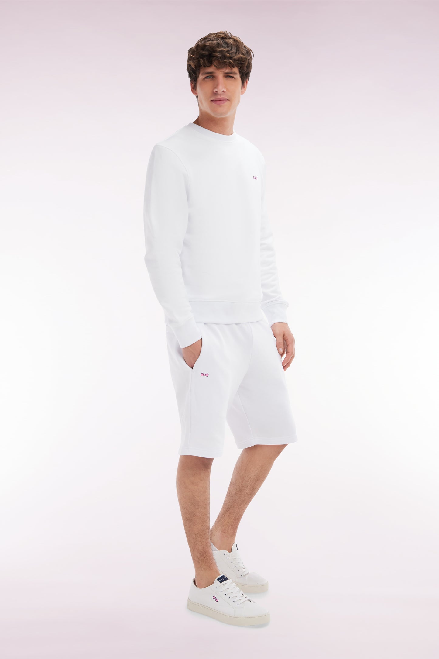 Straight-fit white cotton fleece sweatshirt