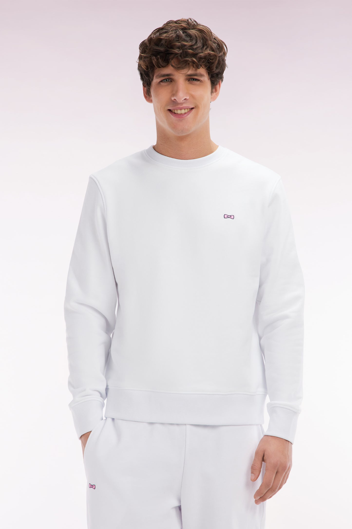 Straight-fit white cotton fleece sweatshirt