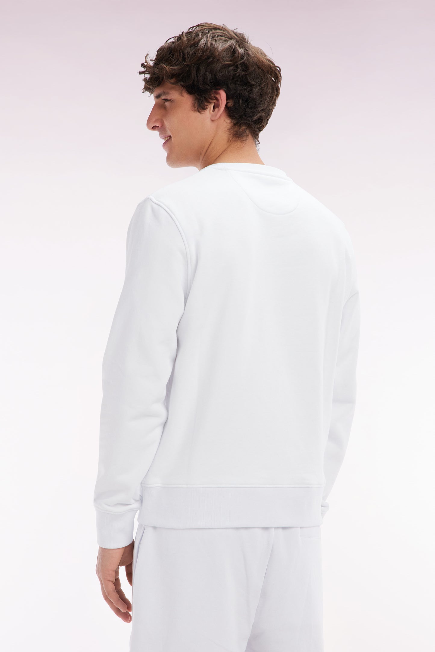 Straight-fit white cotton fleece sweatshirt