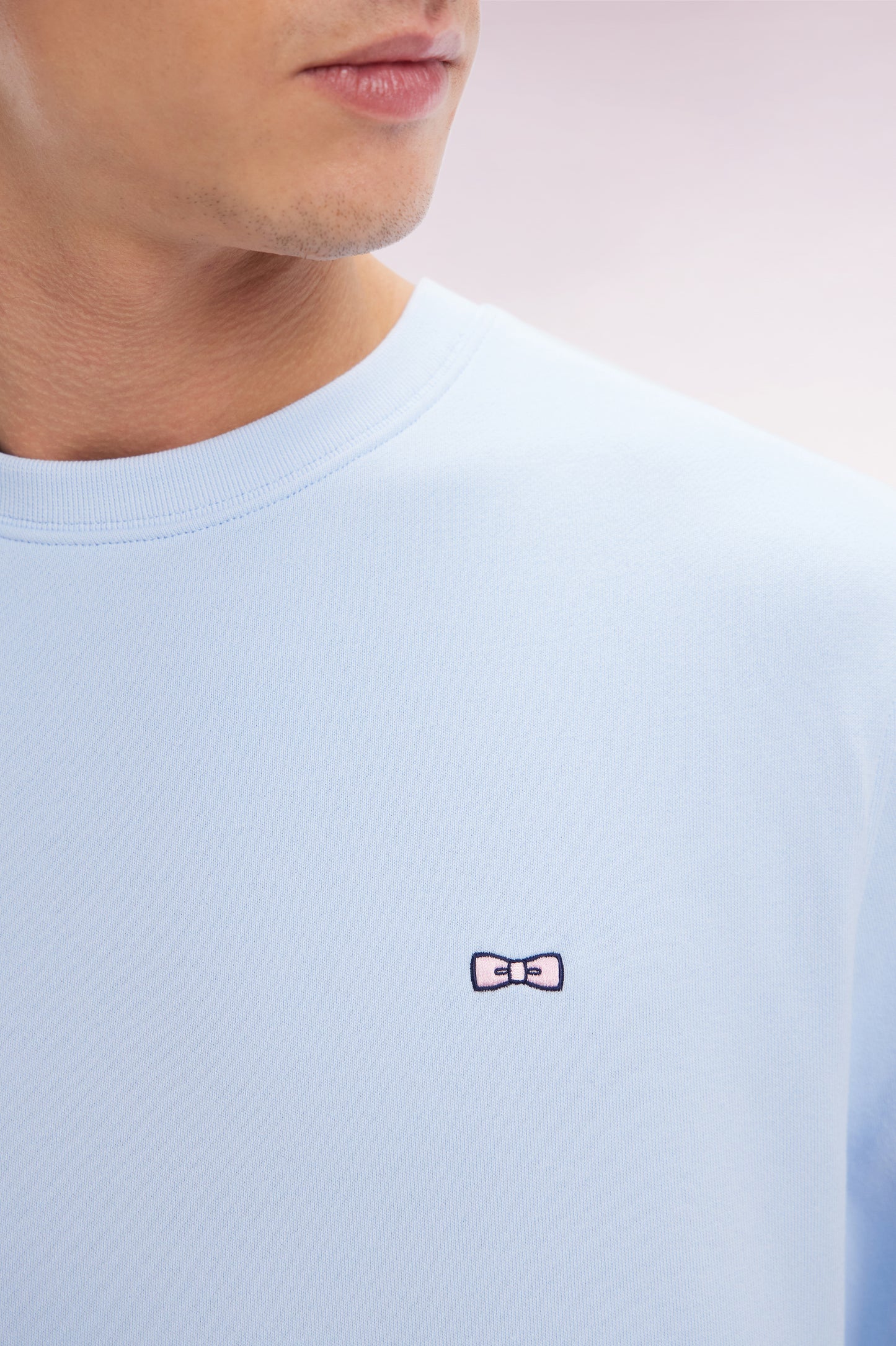 Straight-fit sky blue cotton fleece sweatshirt