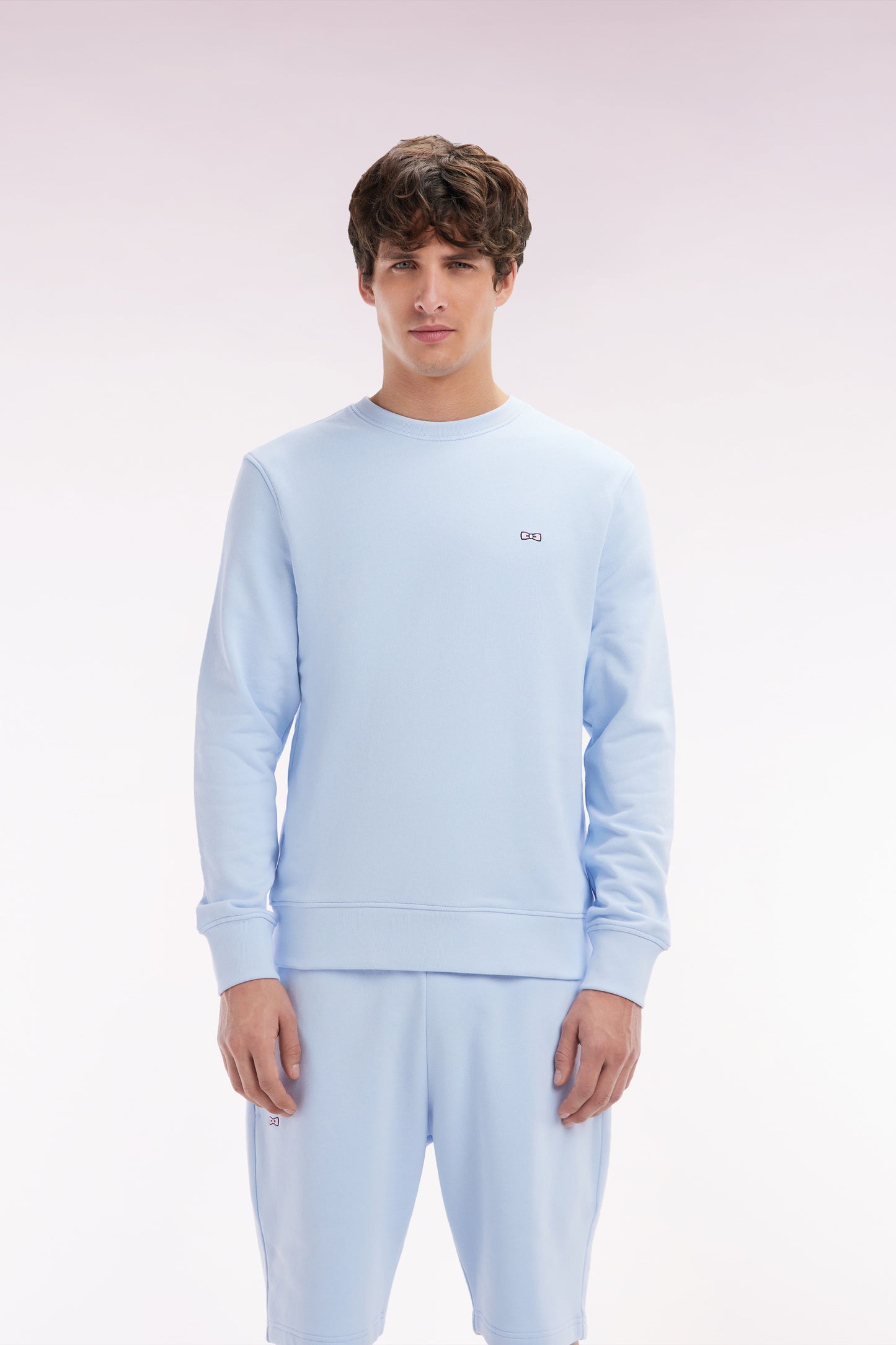 Straight-fit sky blue cotton fleece sweatshirt