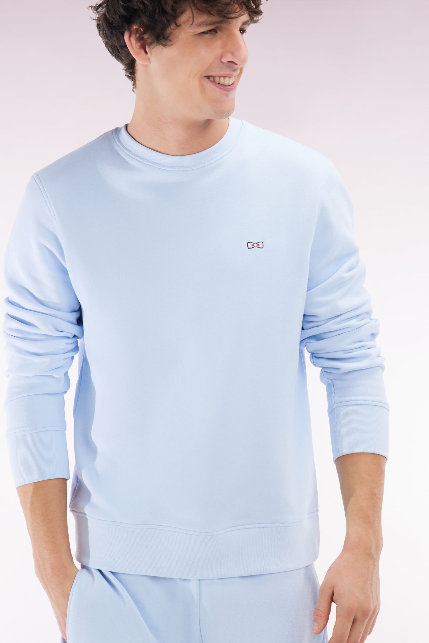 Straight-fit sky blue cotton fleece sweatshirt