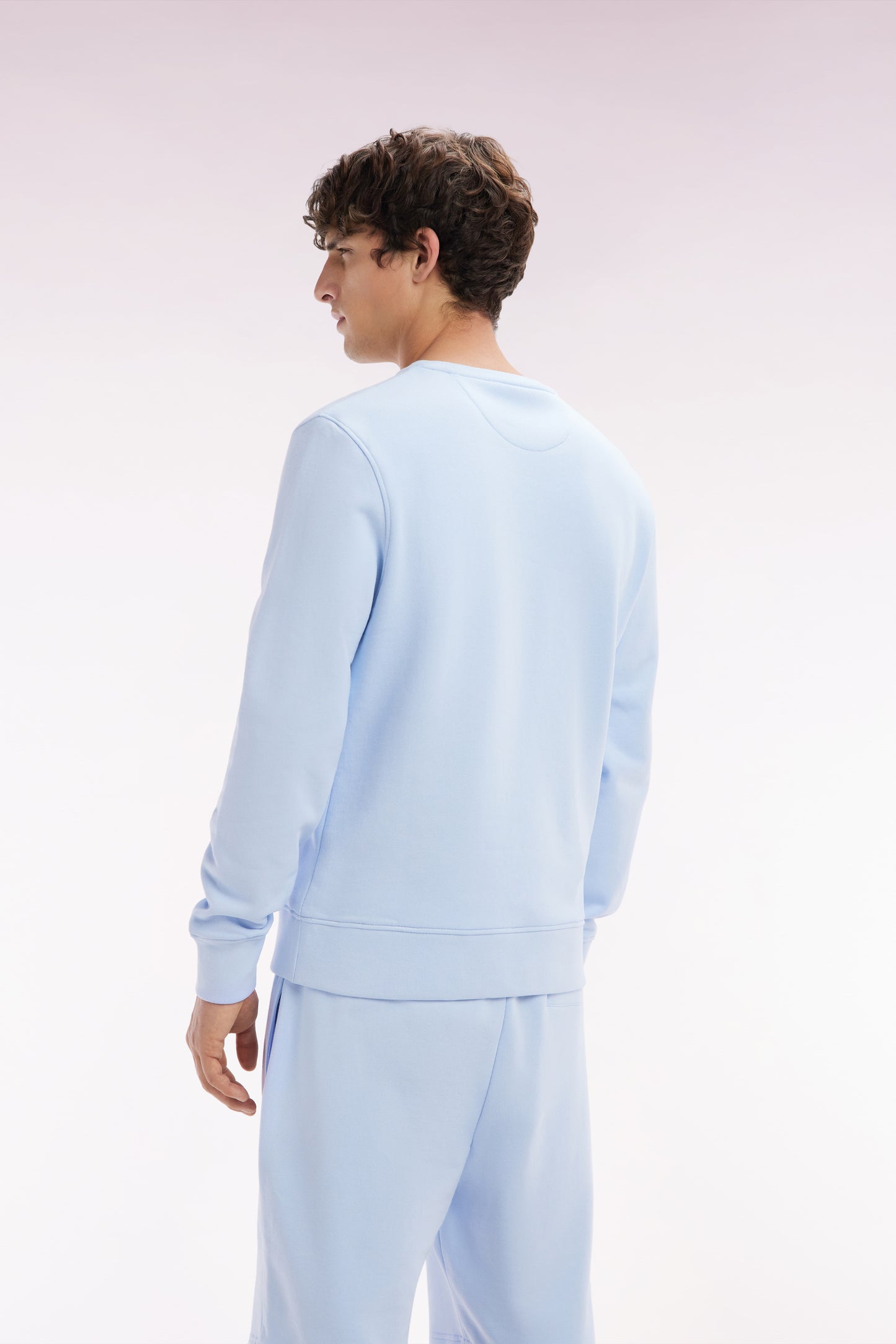 Straight-fit sky blue cotton fleece sweatshirt