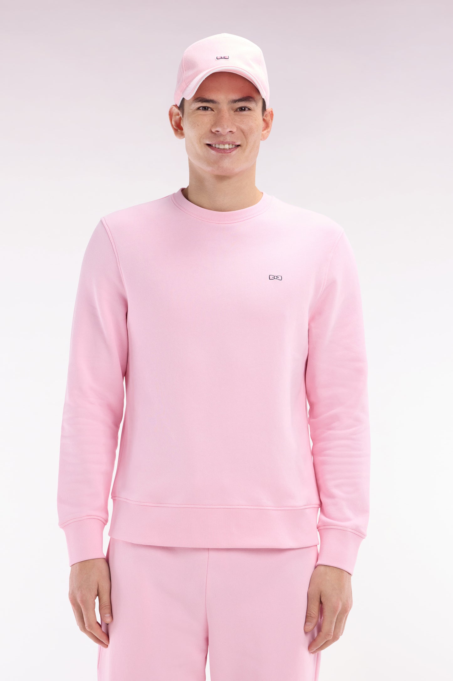 Straight-fit pink cotton fleece sweatshirt