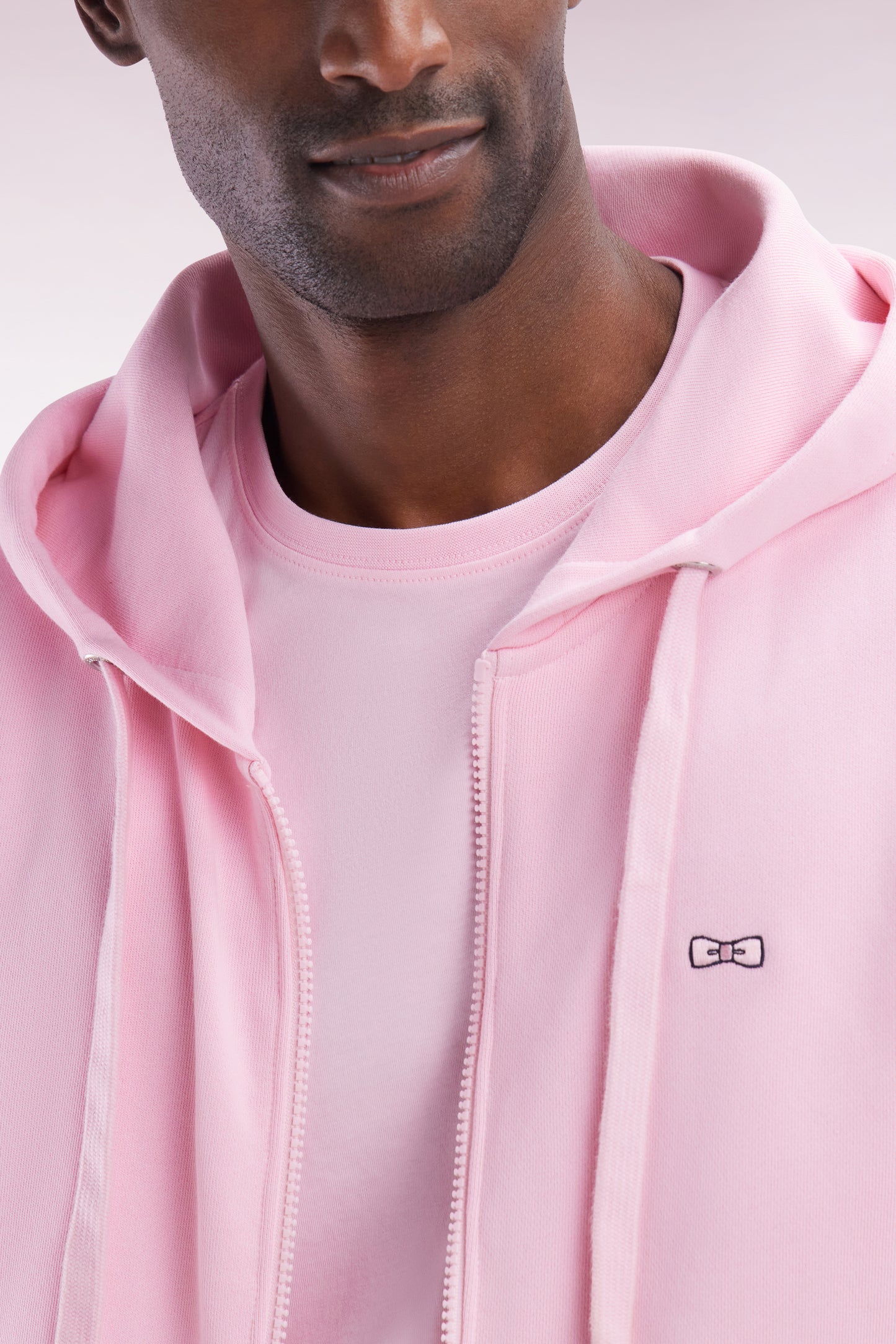Straight-fit pink cotton fleece zip-up sweatshirt