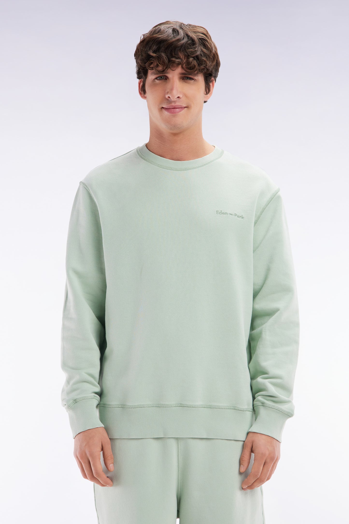 Relaxed-fit overdyed crewneck sweatshirt in sea green cotton fleece