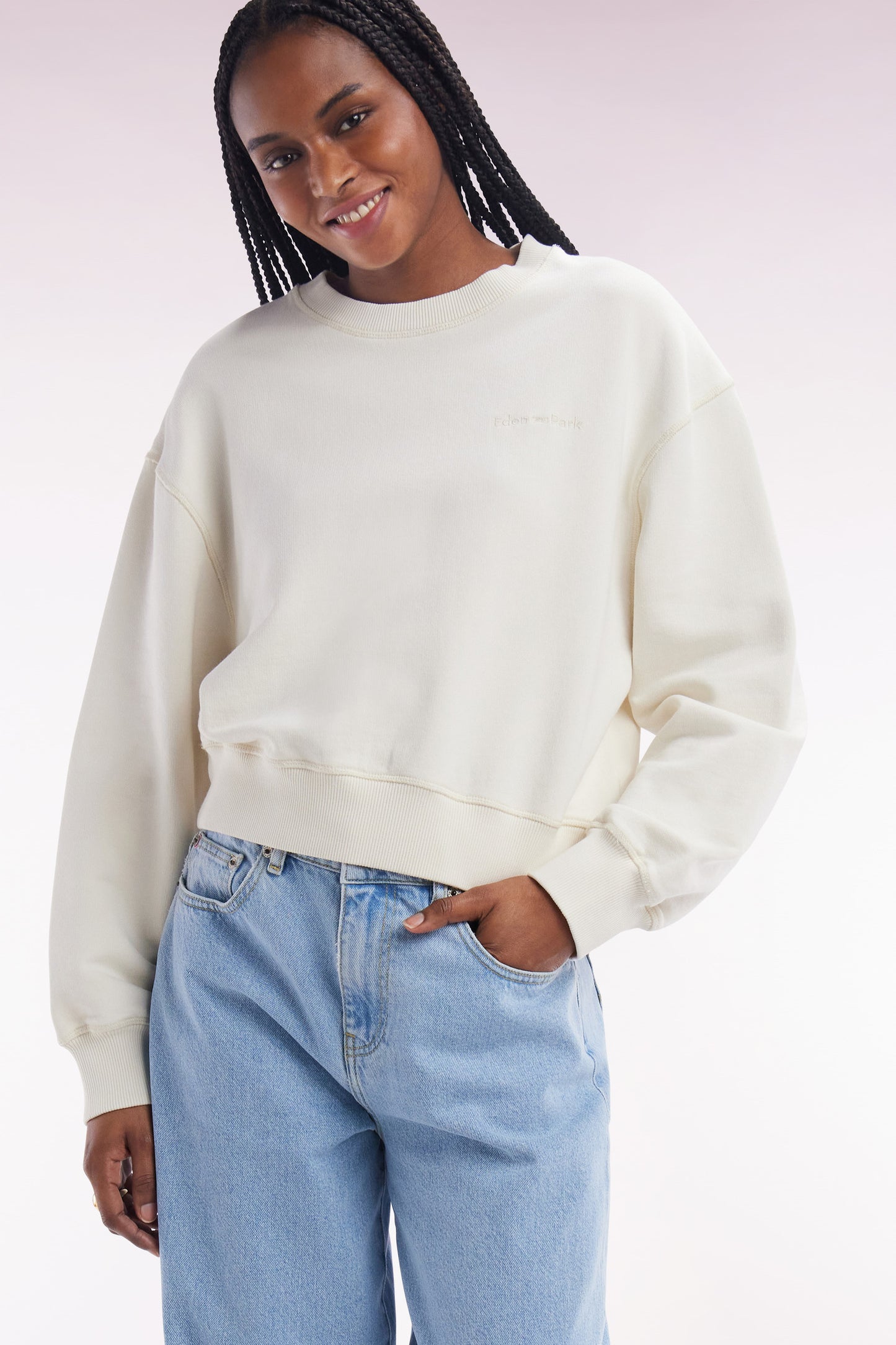 Relaxed-fit short beige cotton sweatshirt
