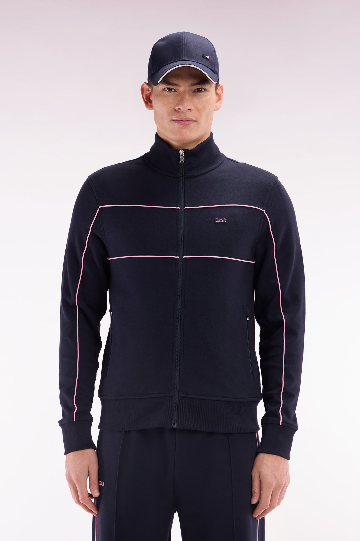 Straight-fit zip-up sweatshirt in blue cotton interlock