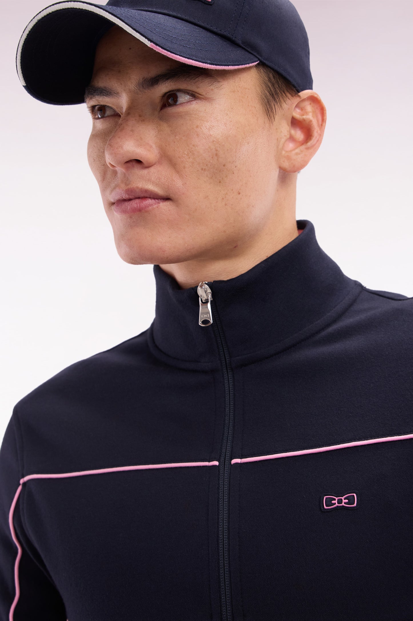 Straight-fit zip-up sweatshirt in blue cotton interlock