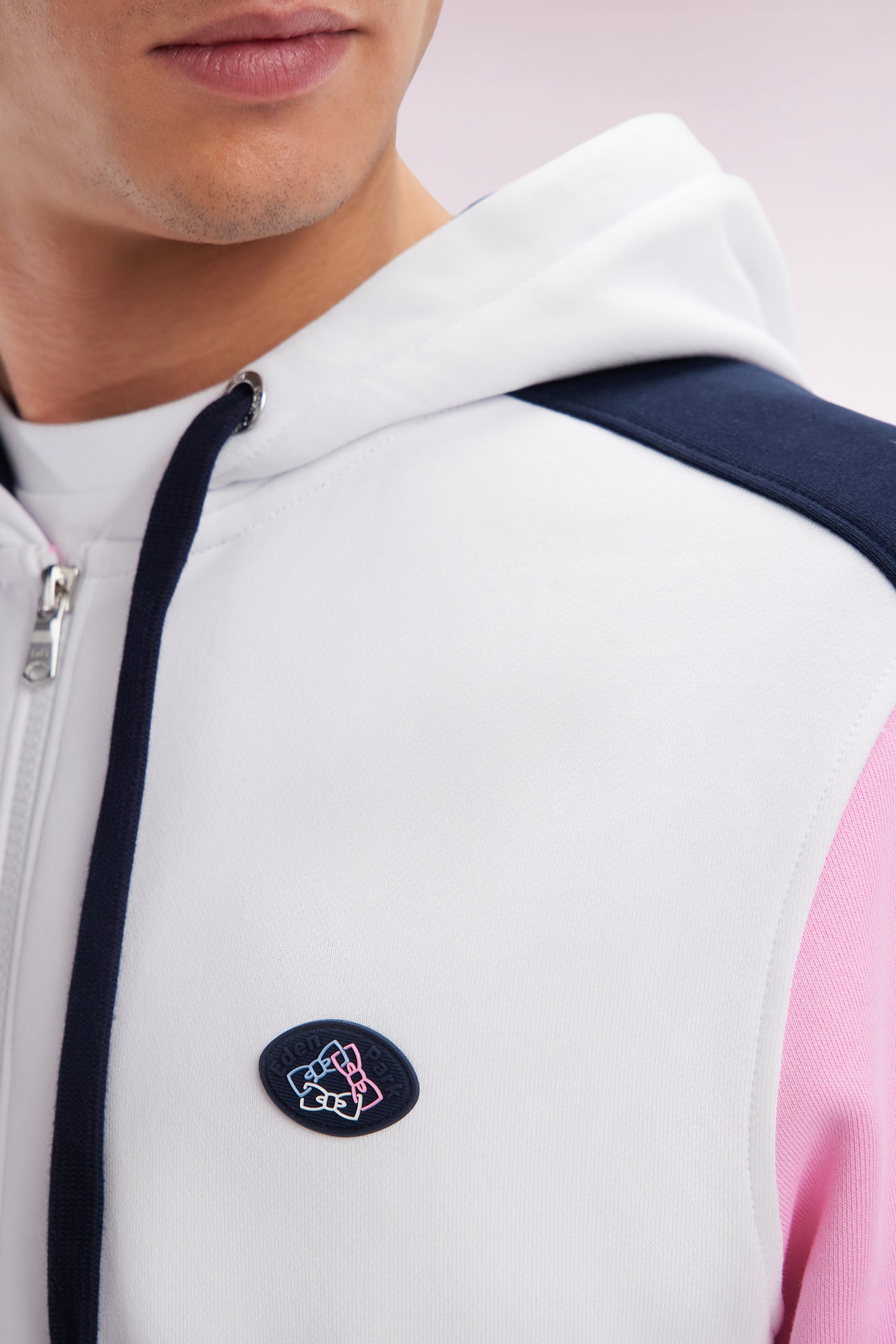 Straight-fit zipped sweatshirt in white colorblock cotton fleece