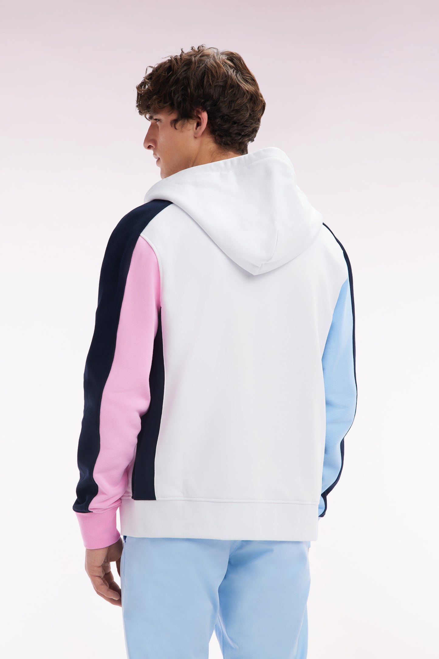 Straight-fit zipped sweatshirt in white colorblock cotton fleece