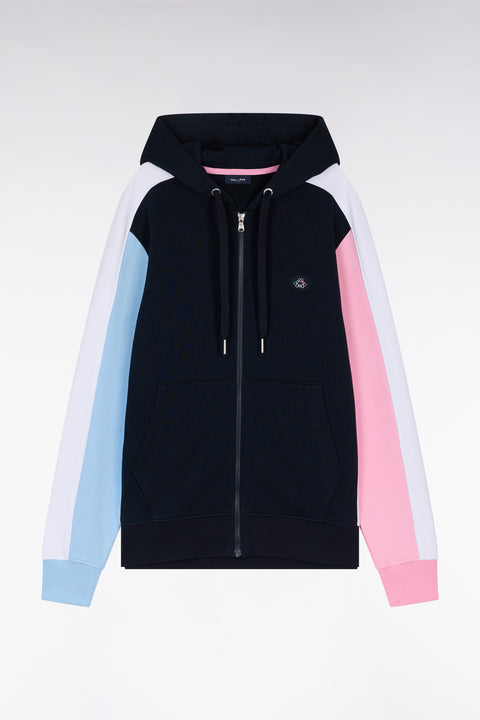 Straight-fit zipped sweatshirt in navy colorblock cotton fleece - Image 2