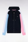 Straight-fit zipped sweatshirt in navy colorblock cotton fleece