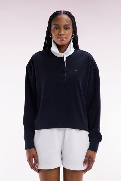 Navy cotton sweatshirt with navy rugby shirt collar - Image 3