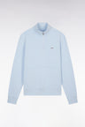 Straight-fit sky blue cotton zip-neck sweatshirt