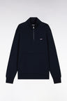 Straight-fit navy cotton zip-neck sweatshirt