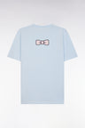 Straight-fit sky blue Pima cotton T-shirt with back embroidery