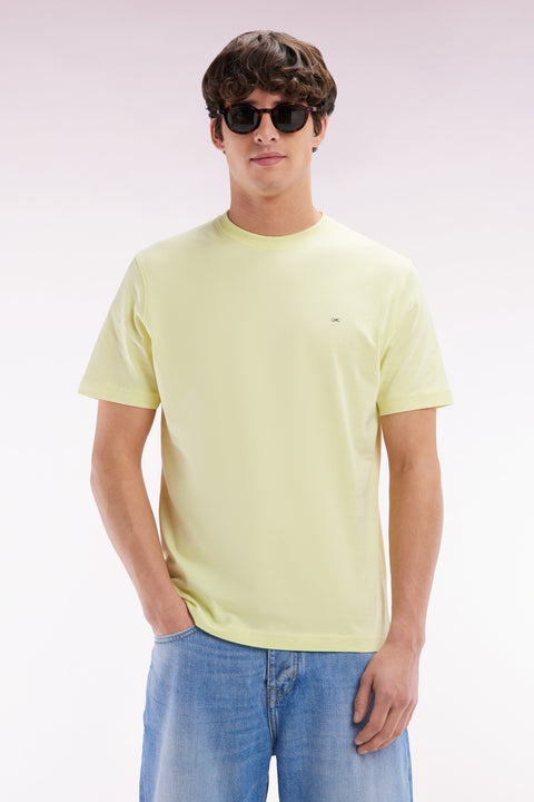 Straight-fit yellow Pima cotton T-shirt with back embroidery - Image 1