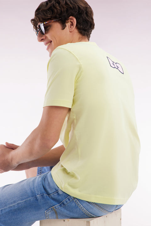 Straight-fit yellow Pima cotton T-shirt with back embroidery - Image 3