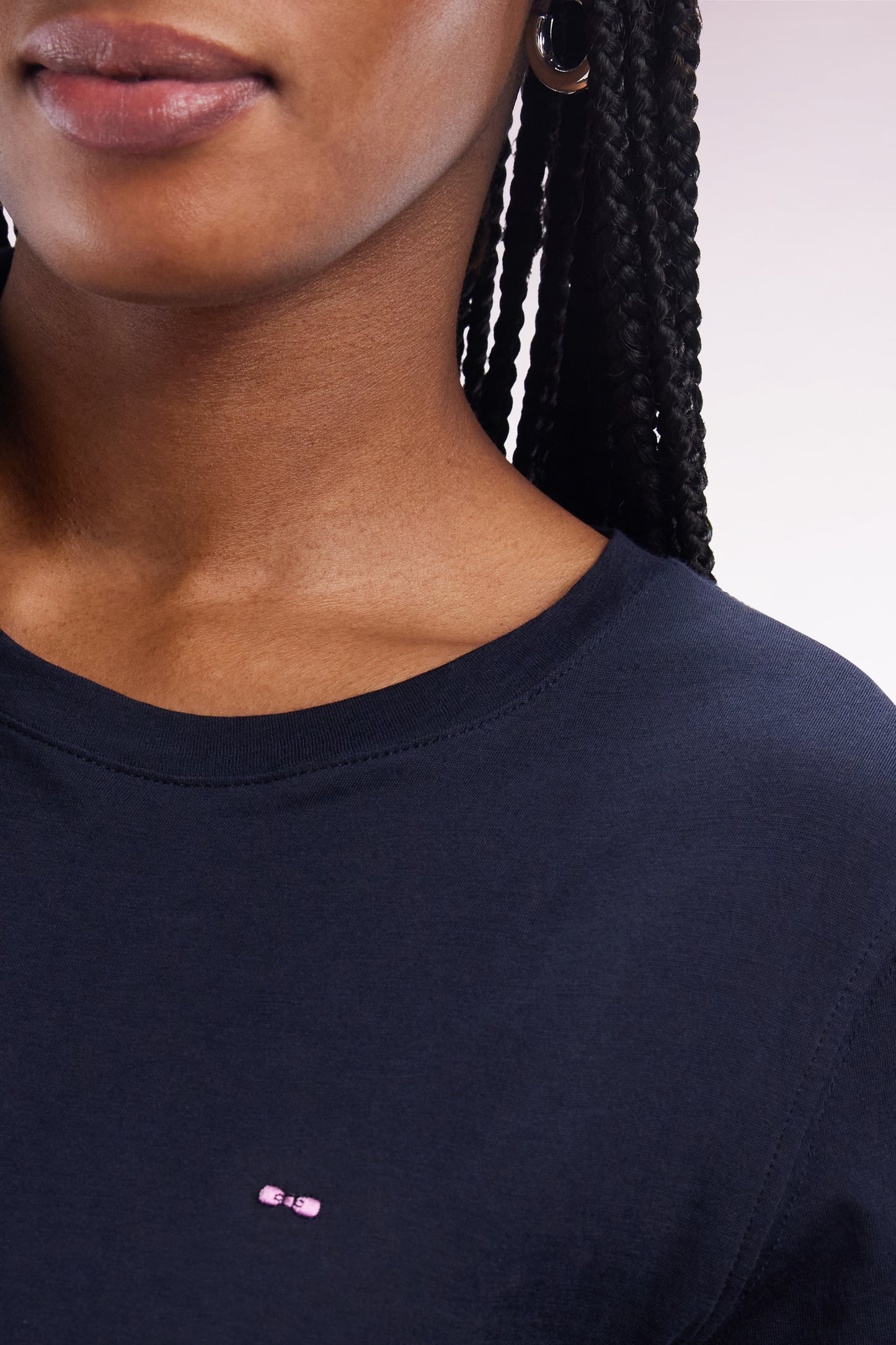 Round-neck T-shirt in lightweight navy Pima cotton jersey, straight cut